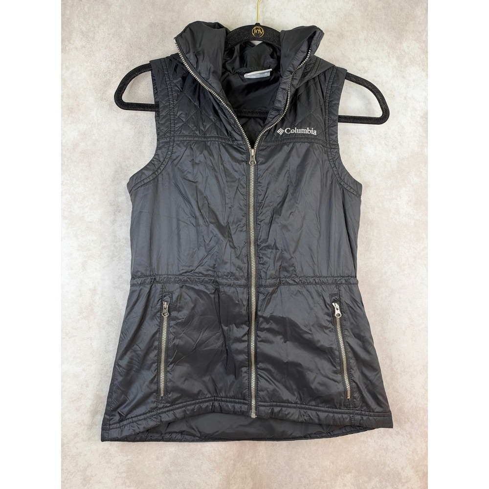 Columbia Insulated Vest Women XS Black Hooded Quilted Full Zip XL0073